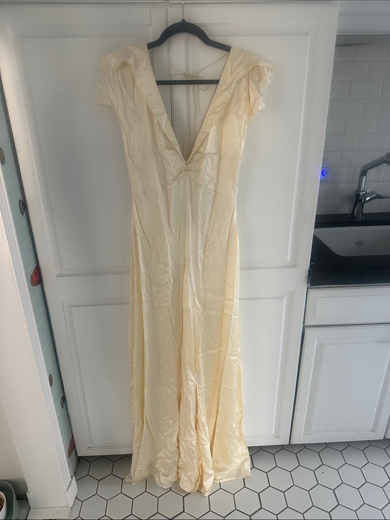 belski Dresses & Skirts - Belski Ivory Evelynn Satin V-Neck Maxi Dress